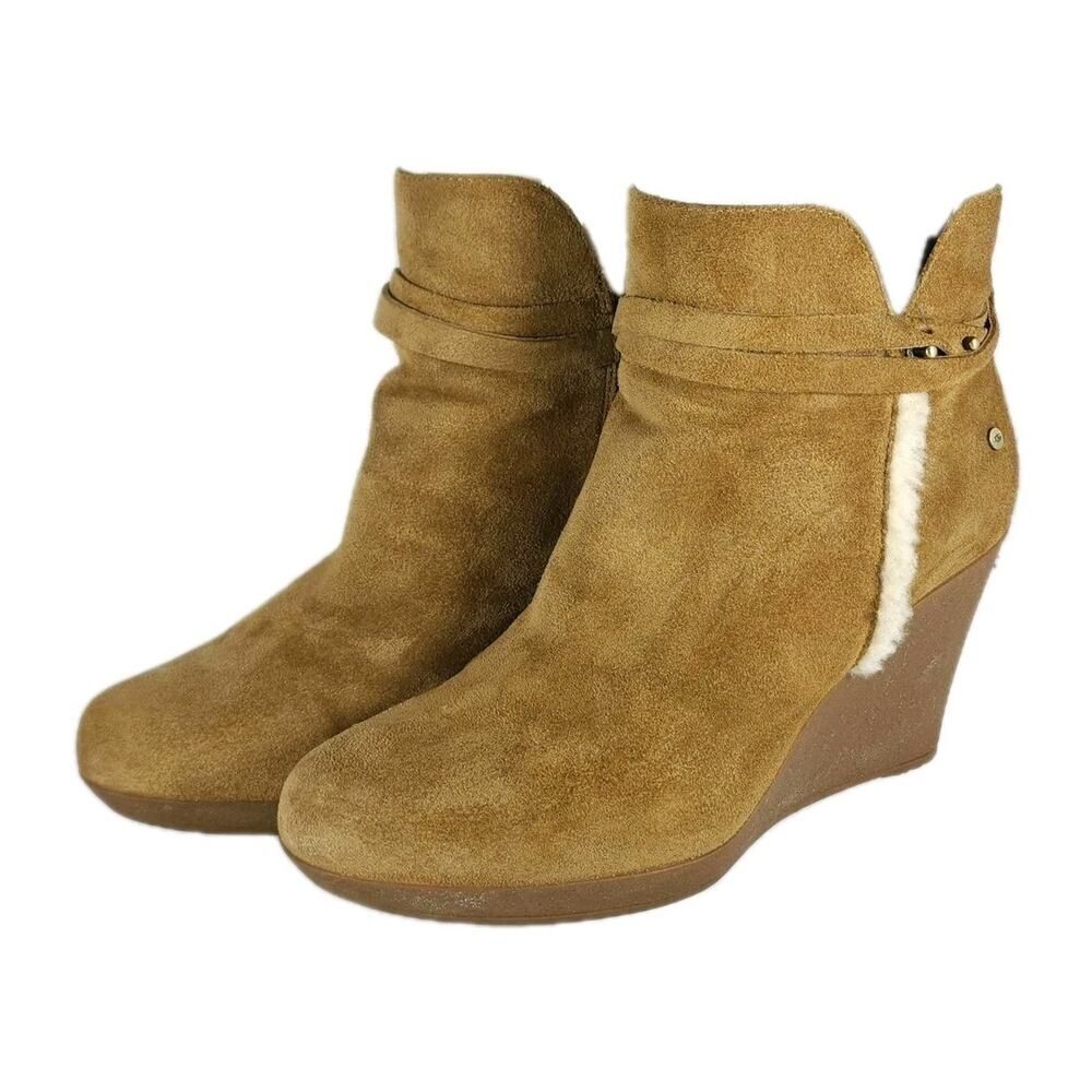 UGG Women's Alexandra US 7,5 Chestnut Suede Shearling Wedge Ankle Boots Booties